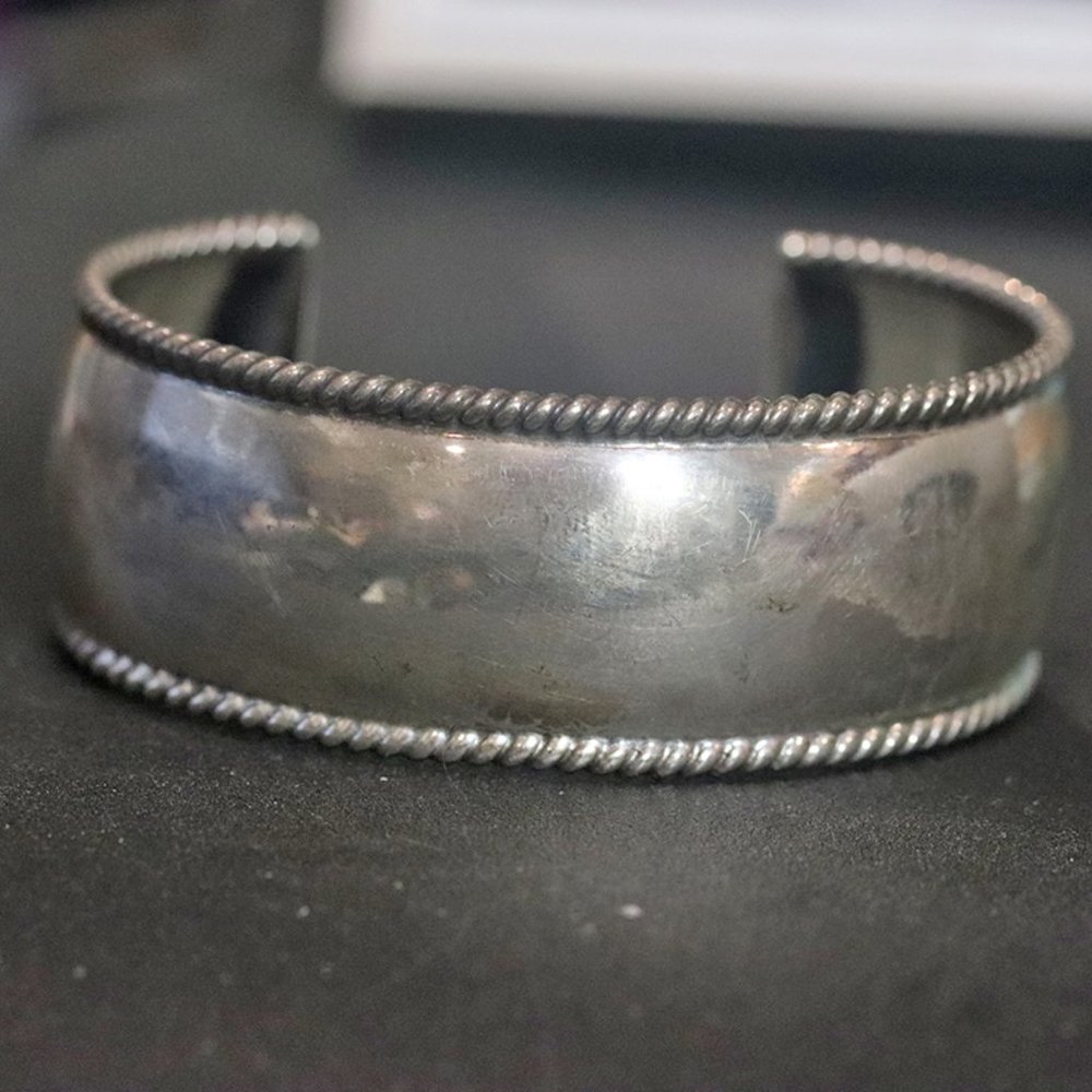 Old Vintage Sterling Silver Signed HRM Wide Cuff Bracelet